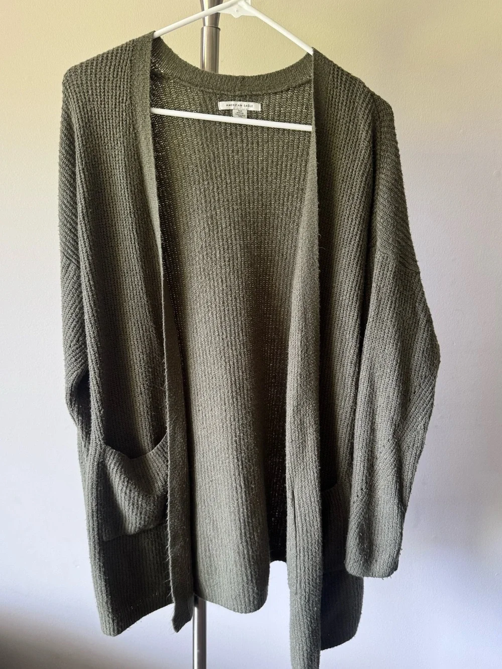 American Eagle Olive Green Knit Cardigan with Pockets